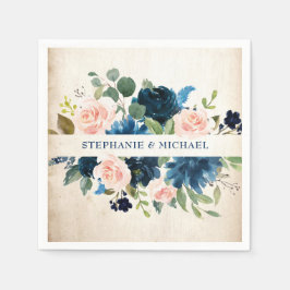 Navy Blue Blush Pink Rose Rustic Boho Wedding Servet