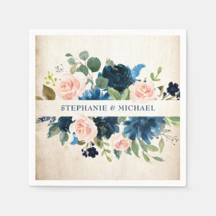 Navy Blue Blush Pink Rose Rustic Boho Wedding Servet