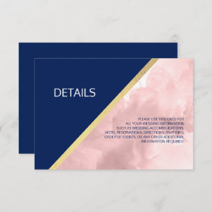 Navy Blue & Blush Pink Rose Waterverf Weddenschap Kaart