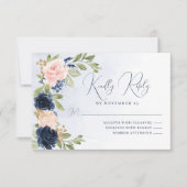 Navy Blue Blush Pink RSVP-reactiekaart RSVP Kaartje (Voorkant)