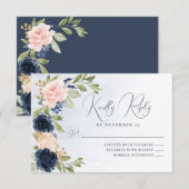 Navy Blue Blush Pink RSVP-reactiekaart RSVP Kaartje (Voorkant / Achterkant)