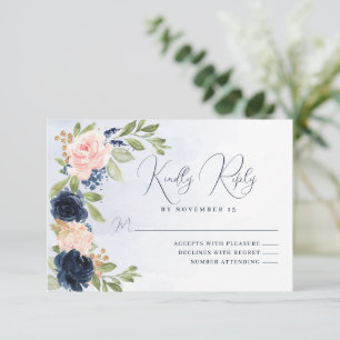 Navy Blue Blush Pink RSVP-reactiekaart RSVP Kaartje