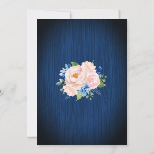 Navy Blue Blush Pink String Lights Bloemen Huwelij Kaart (Achterkant)