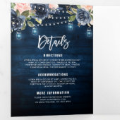 Navy Blue Blush Pink String Lights Drievoudig huwe Drieluik Aankondiging (Binnenzijde eerst)