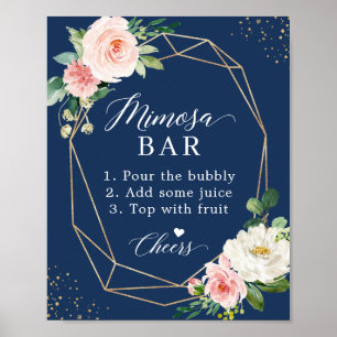 Navy Blue Blush Pink Vrijgezellenfeest Mimosa Bar Poster