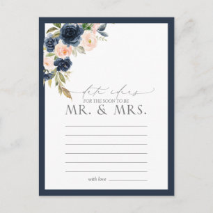 Navy Blue Blush Pink Waterverf Floral Date Ideeën Briefkaart