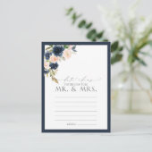 Navy Blue Blush Pink Waterverf Floral Date Ideeën Briefkaart (Staand voorkant)