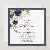 Navy Blue Blush Pink Waterverf Foto Kaart (Voorkant)