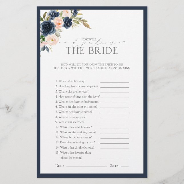 Navy Blue Blush Pink Waterverf Vrijgezellenfeest (Voorkant)