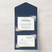 Navy Blue Blush Pink Wedding All In One Uitnodiging (Binnen)
