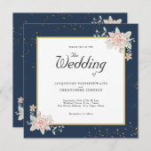 Navy Blue Blush Pink Wedding Invitation Kaart (Voorkant / Achterkant)