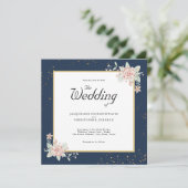 Navy Blue Blush Pink Wedding Invitation Kaart (Staand voorkant)