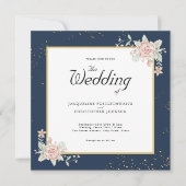 Navy Blue Blush Pink Wedding Invitation Kaart (Voorkant)