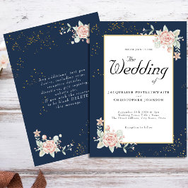 Navy Blue Blush Pink Wedding Kaart