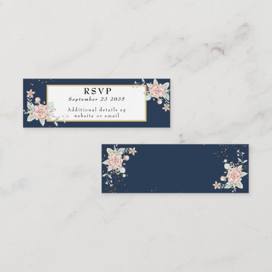 Navy Blue Blush Pink Wedding RSVP Mini Visitekaartje (Voorkant / Achterkant)