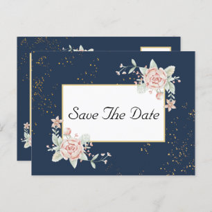 Navy Blue Blush Pink Wedding Save the Date Briefkaart