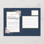Navy Blue Blush Pink Wedding Save the Date Briefkaart (Achterkant)