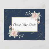 Navy Blue Blush Pink Wedding Save the Date Briefkaart (Voorkant)