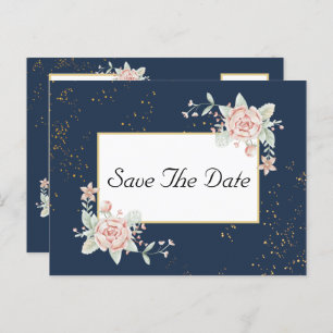 Navy Blue Blush Pink Wedding Save the Date Briefkaart