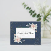 Navy Blue Blush Pink Wedding Save the Date Briefkaart (Staand voorkant)