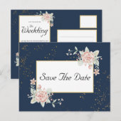 Navy Blue Blush Pink Wedding Save the Date Briefkaart (Voorkant / Achterkant)