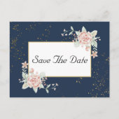 Navy Blue Blush Pink Wedding Save the Date Briefkaart (Voorkant)