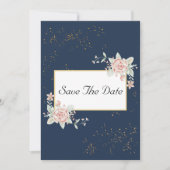 Navy Blue Blush Pink Wedding Save the Date Kaart (Voorkant)