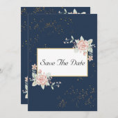 Navy Blue Blush Pink Wedding Save the Date Kaart (Voorkant / Achterkant)