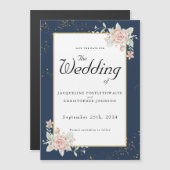 Navy Blue Blush Pink Wedding Save the Date Magnetische Uitnodiging (Voorkant / Achterkant)