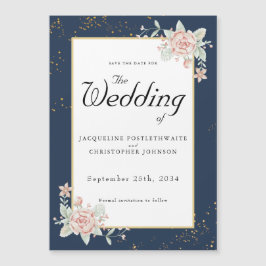 Navy Blue Blush Pink Wedding Save the Date Magnetische Uitnodiging