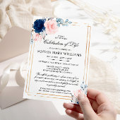 Navy Blue & Blush Roos begrafenis Kaart