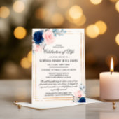 Navy Blue & Blush Roos begrafenis Kaart