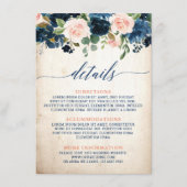Navy Blue Blush Roos Boho rustieke bruiloft Detail Informatiekaartje (Voorkant)