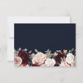 Navy Blue Blush Roos Burgundy Floral Wedding RSVP Kaart (Achterkant)