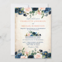 Navy Blue Blush Roos Floral Rustic Country Weddens