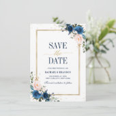 Navy Blue Blush Roos Geometric Save the date (Staand voorkant)