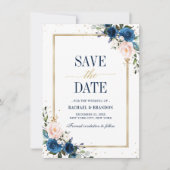 Navy Blue Blush Roos Geometric Save the date (Voorkant)