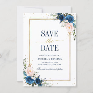 Navy Blue Blush Roos Geometric Save the date