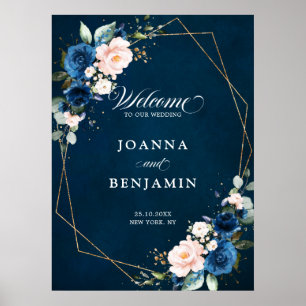 Navy Blue Blush Roos Geometric Wedding Welcome Pos Poster