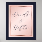 Navy Blue Blush Roos Gold Kaarten en cadeaubonen Poster (Voorkant)