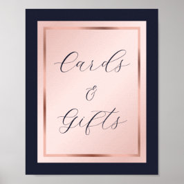 Navy Blue Blush Roos Gold Kaarten en cadeaubonen Poster