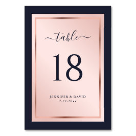 Navy Blue Blush Roos Gold Wedding Kaart