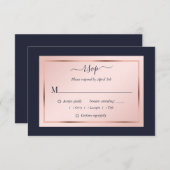 Navy Blue Blush Roos Gold Wedding RSVP Kaartje (Voorkant / Achterkant)