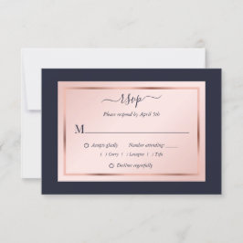 Navy Blue Blush Roos Gold Wedding RSVP Kaartje