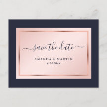 Navy Blue Blush Roos Gold Wedding Save the Date