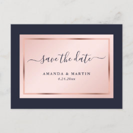 Navy Blue Blush Roos Gold Wedding Save the Date Aankondigingskaart
