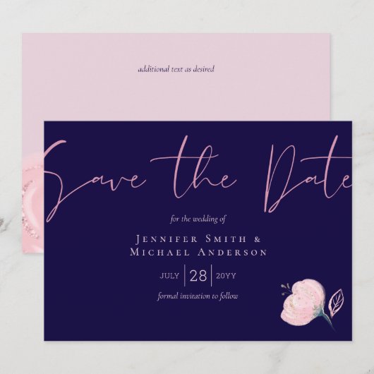 Navy Blue Blush Rosegold Wedding Budget (Voorkant / Achterkant)