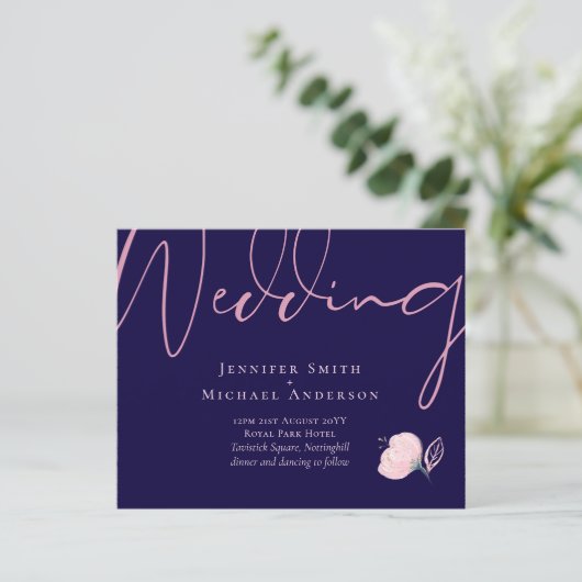 Navy Blue Blush Rosegold Wedding Budget (Staand voorkant)