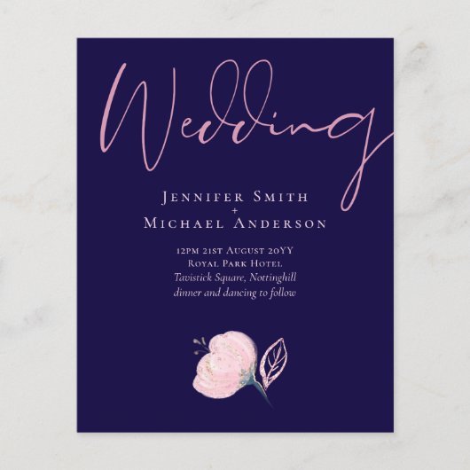 Navy Blue Blush Rosegold Wedding Budget (Voorkant)