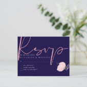 Navy Blue Blush Rosegold Wedding Budget Briefkaart (Staand voorkant)